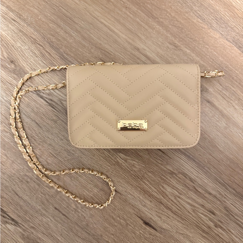 Tan Quilted Wristlet with Gold Chain